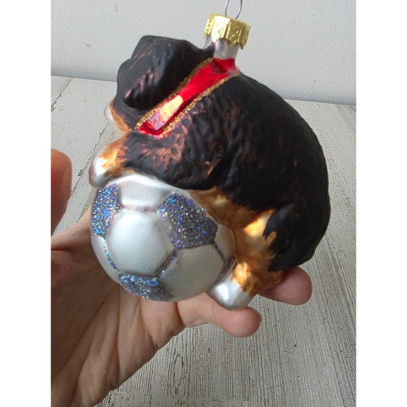Glass soccer puppy dog ornament glitter cocker spaniel Xmas tree - Picture 3 of 8